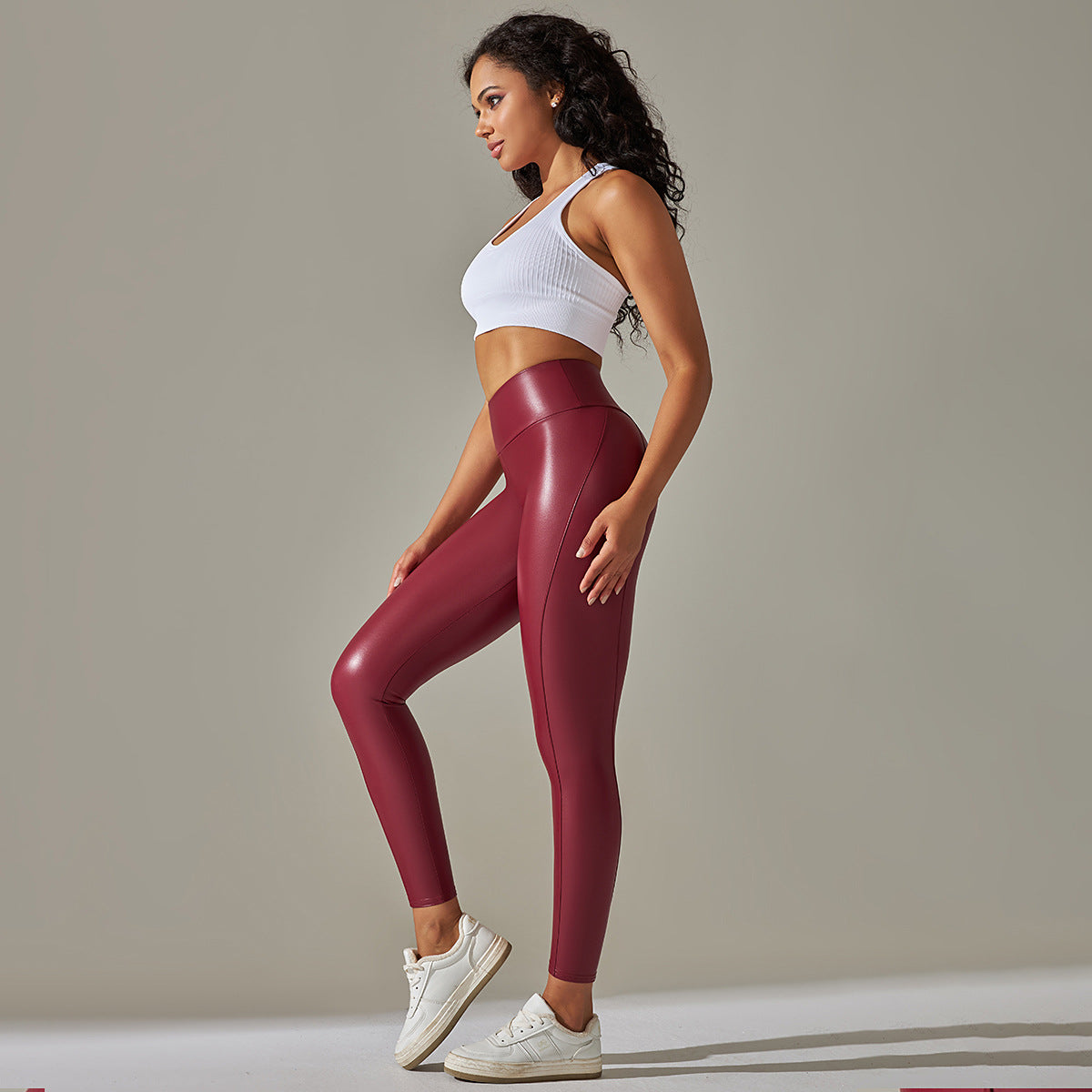 leather look leggings red