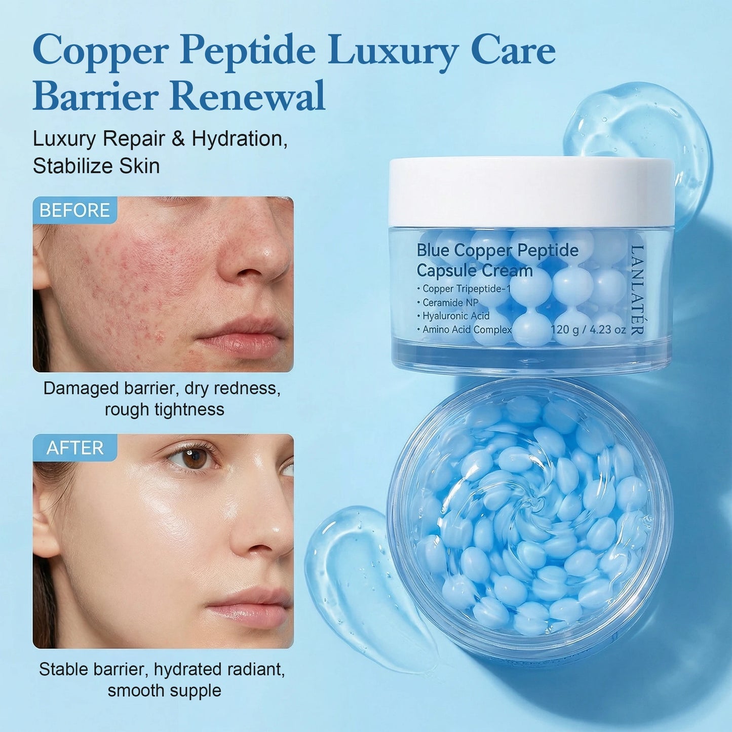 Blue Copper Peptide Capsule Cream 120g – Hydrating Barrier Renewal Moisturiser