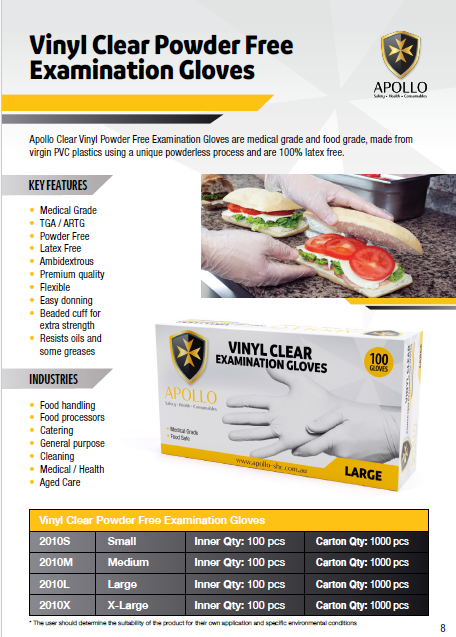 Apollo Vinyl Clear Examination Gloves (Pack of 100)