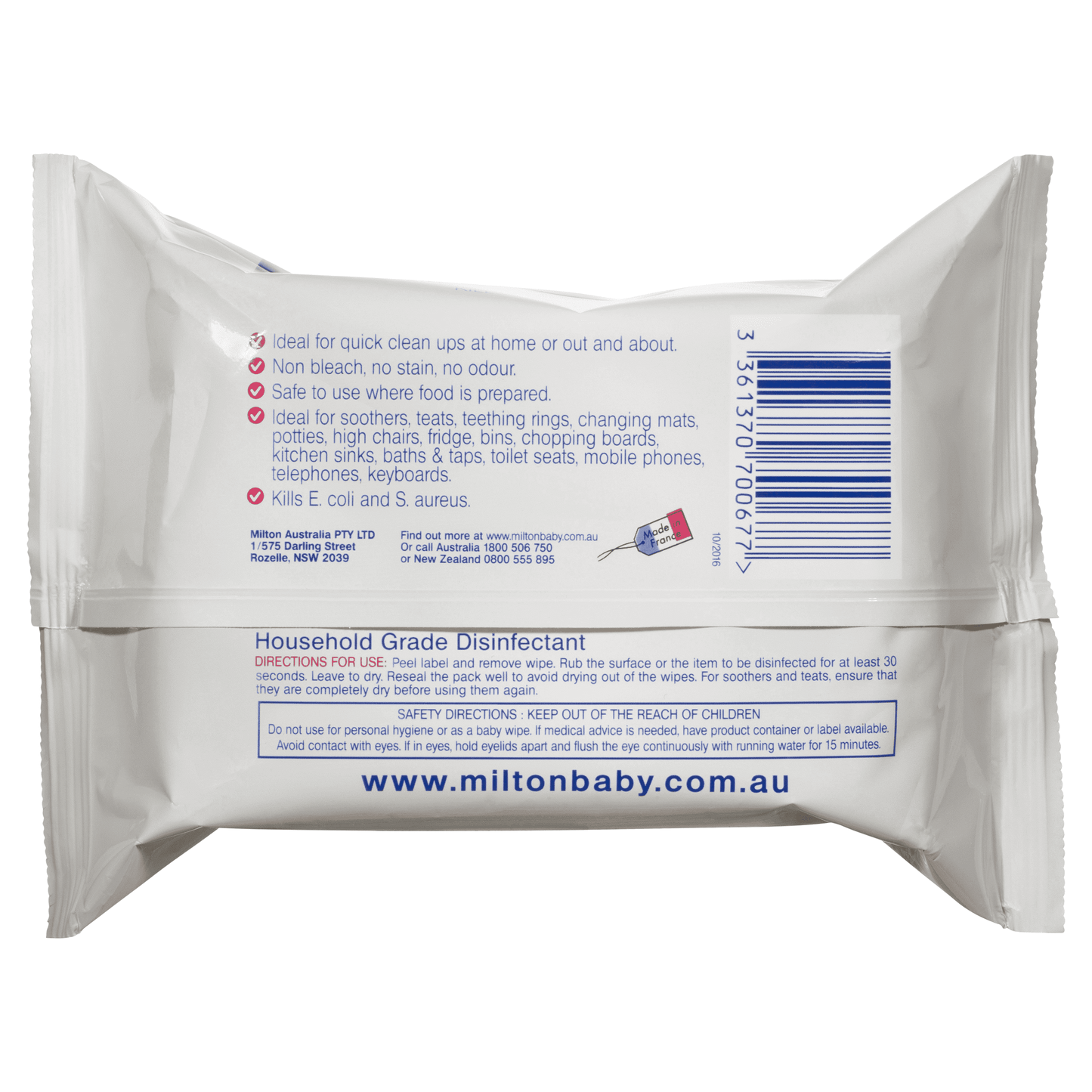 Milton Antibacterial Surface Wipes 30 Pack - Made in France - In Stock