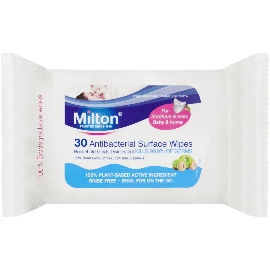 Milton Antibacterial Surface Wipes 30 Pack - Made in France - In Stock