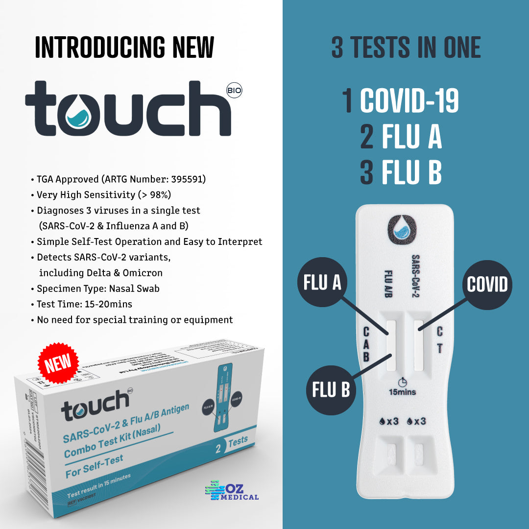 Touch Bio Combo Covid-19 & Flu A/B Rapid Antigen Test | 2 Test Kit
