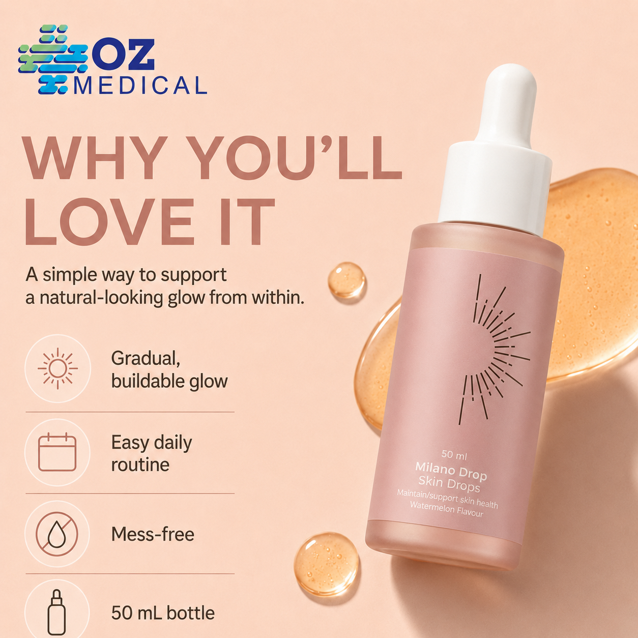 Oz Medical Drinkable Sunless Tanning Drops (50 mL)