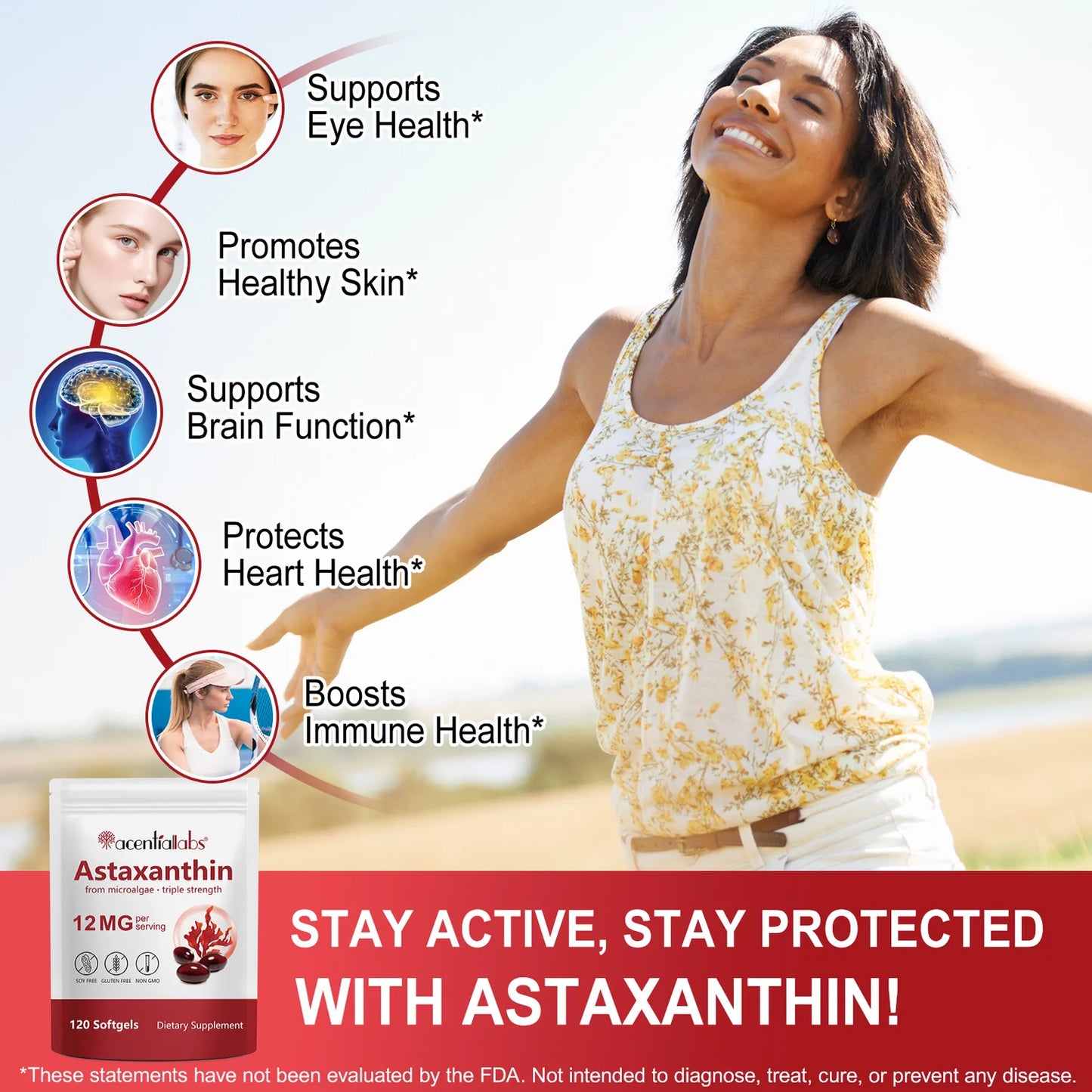 Acentiallabs Astaxanthin 12mg Triple Strength – 120 Softgels