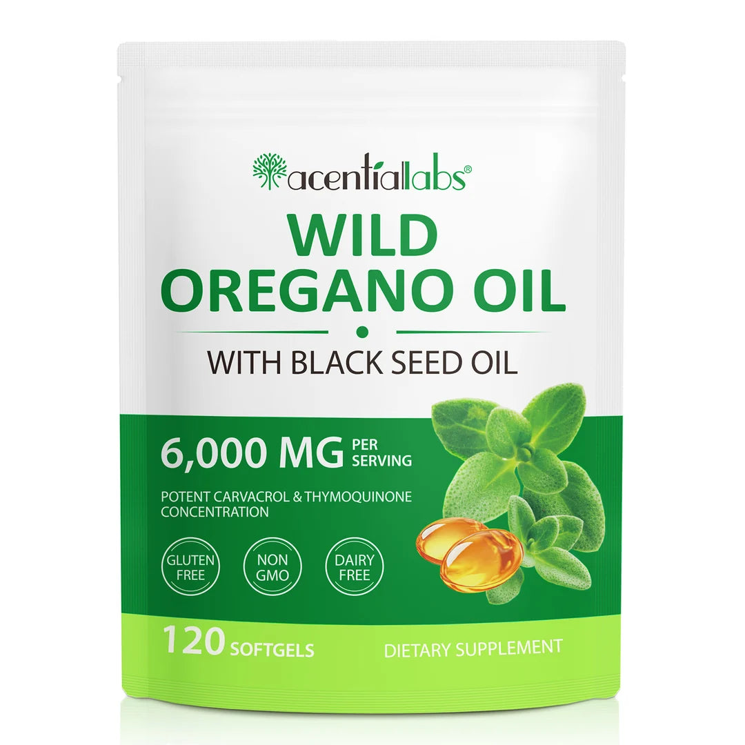Acentiallabs Wild Oregano Oil with Black Seed Oil – 6000mg – 120 Softgels