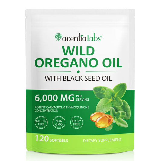 Acentiallabs Wild Oregano Oil with Black Seed Oil – 6000mg – 120 Softgels