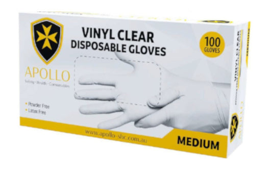Apollo Vinyl Clear Examination Gloves (Pack of 100)