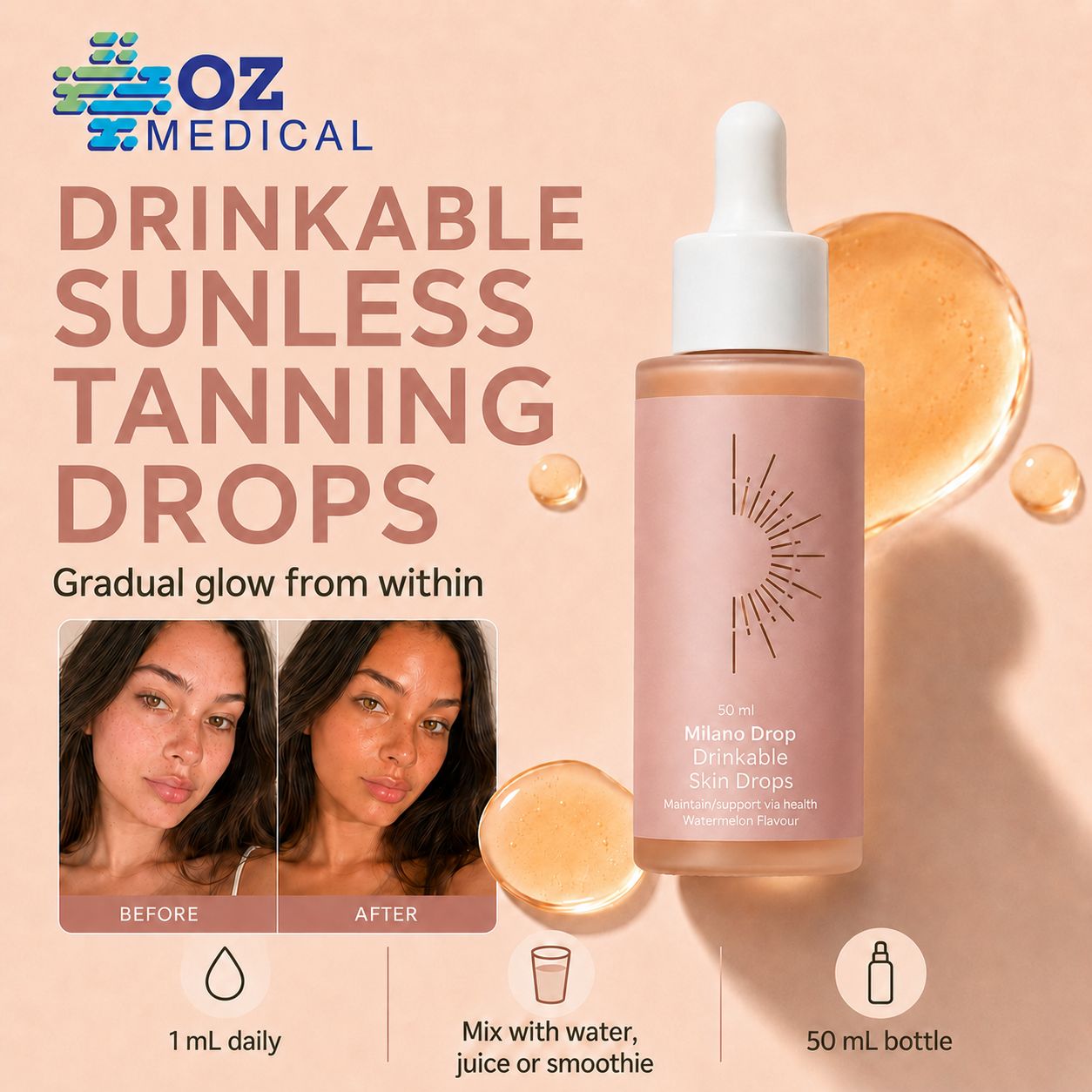 Oz Medical Drinkable Sunless Tanning Drops (50 mL)