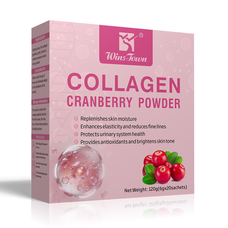 WinsTown Collagen Cranberry Powder – Fish Collagen Peptides with Vitamin C | 20 Sachets