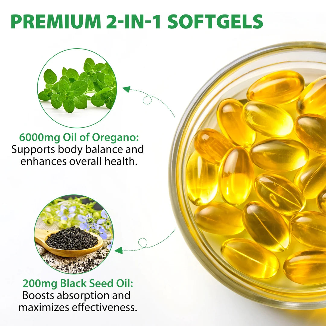 Acentiallabs Wild Oregano Oil with Black Seed Oil – 6000mg – 120 Softgels