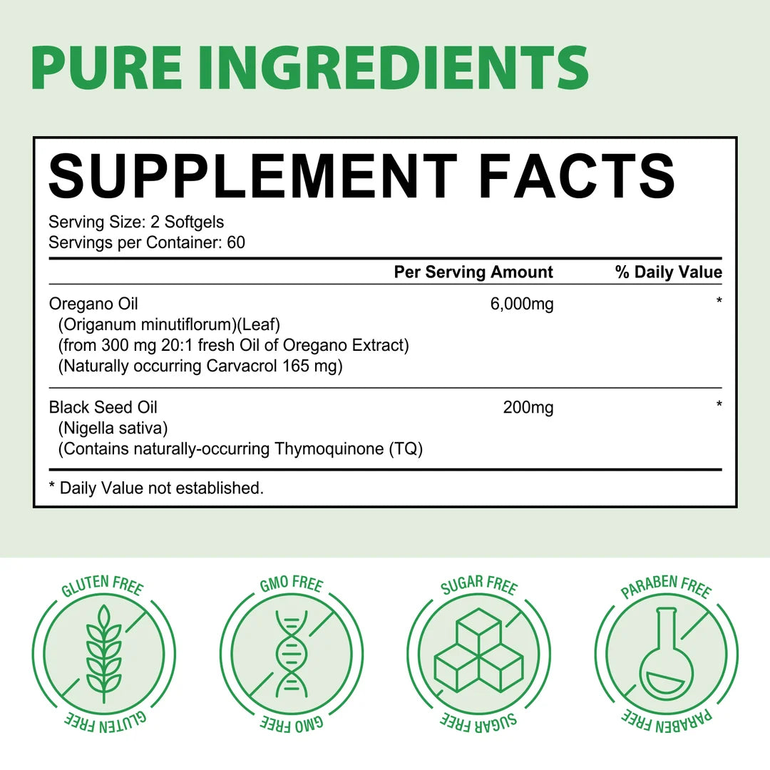 Acentiallabs Wild Oregano Oil with Black Seed Oil – 6000mg – 120 Softgels