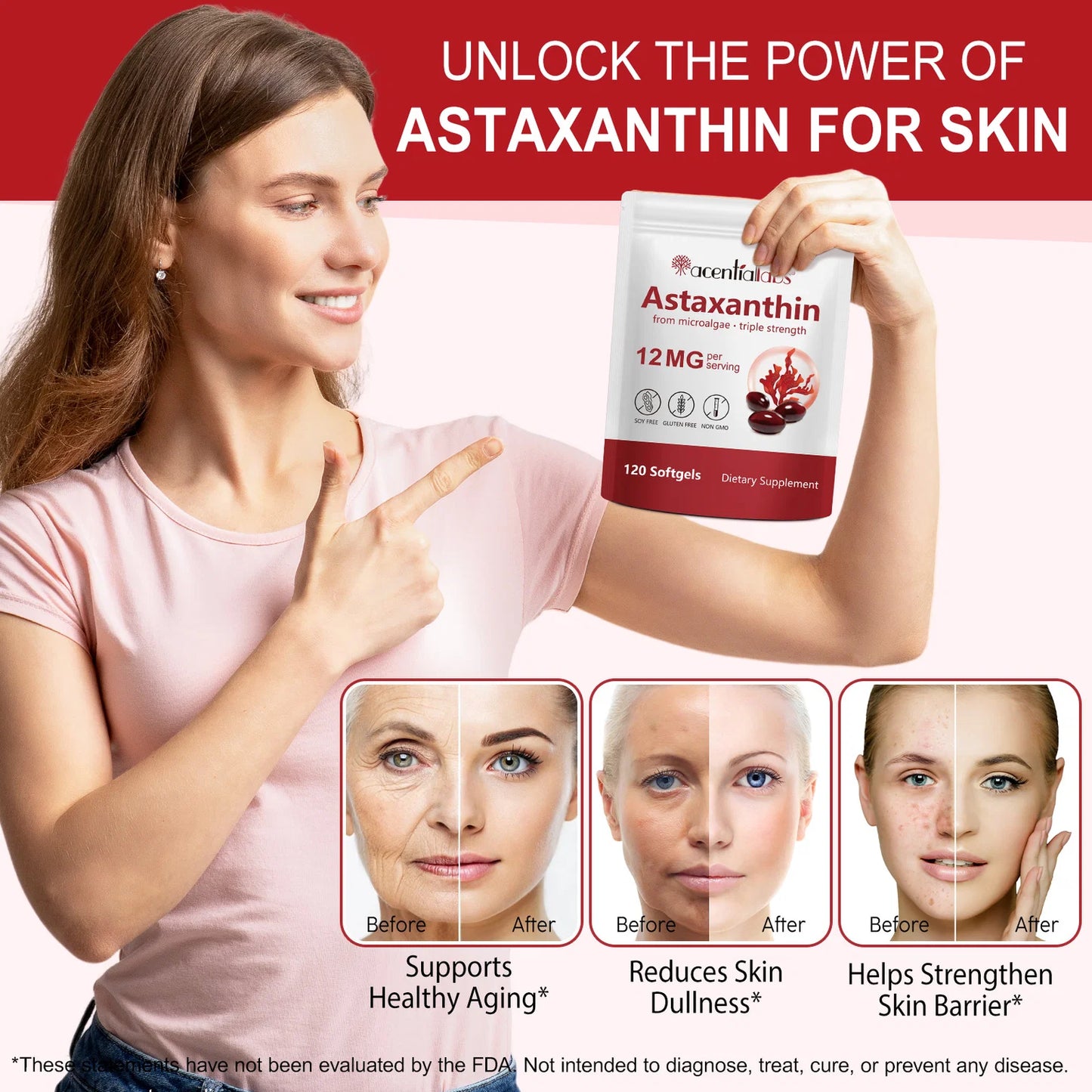 Acentiallabs Astaxanthin 12mg Triple Strength – 120 Softgels