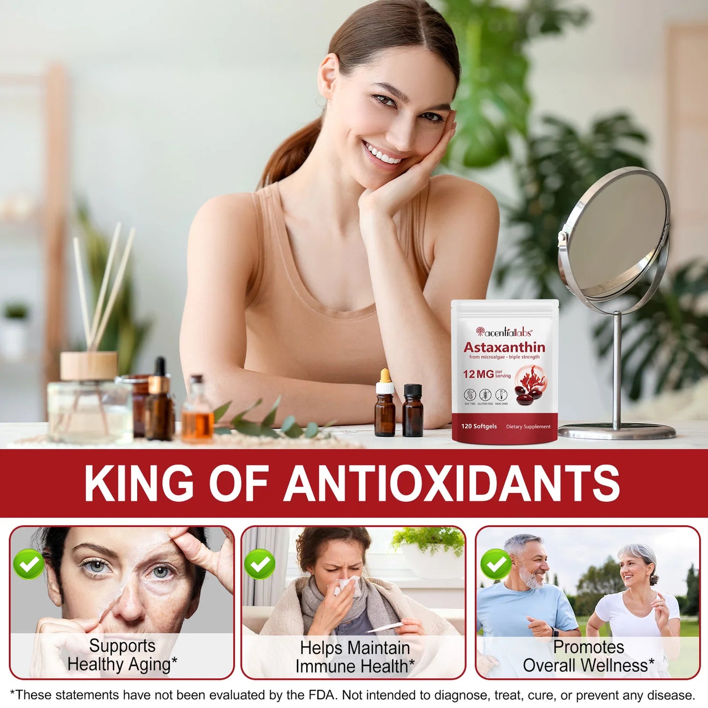 Acentiallabs Astaxanthin 12mg Triple Strength – 120 Softgels
