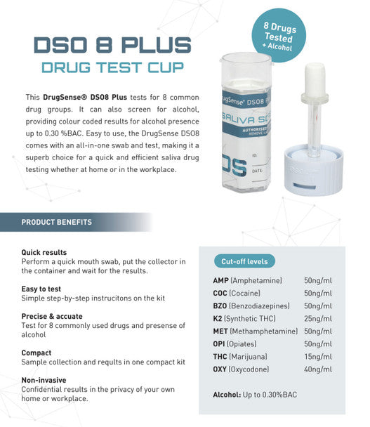 Saliva Drug & Alcohol Test Kit - DrugSense DSO8 Plus