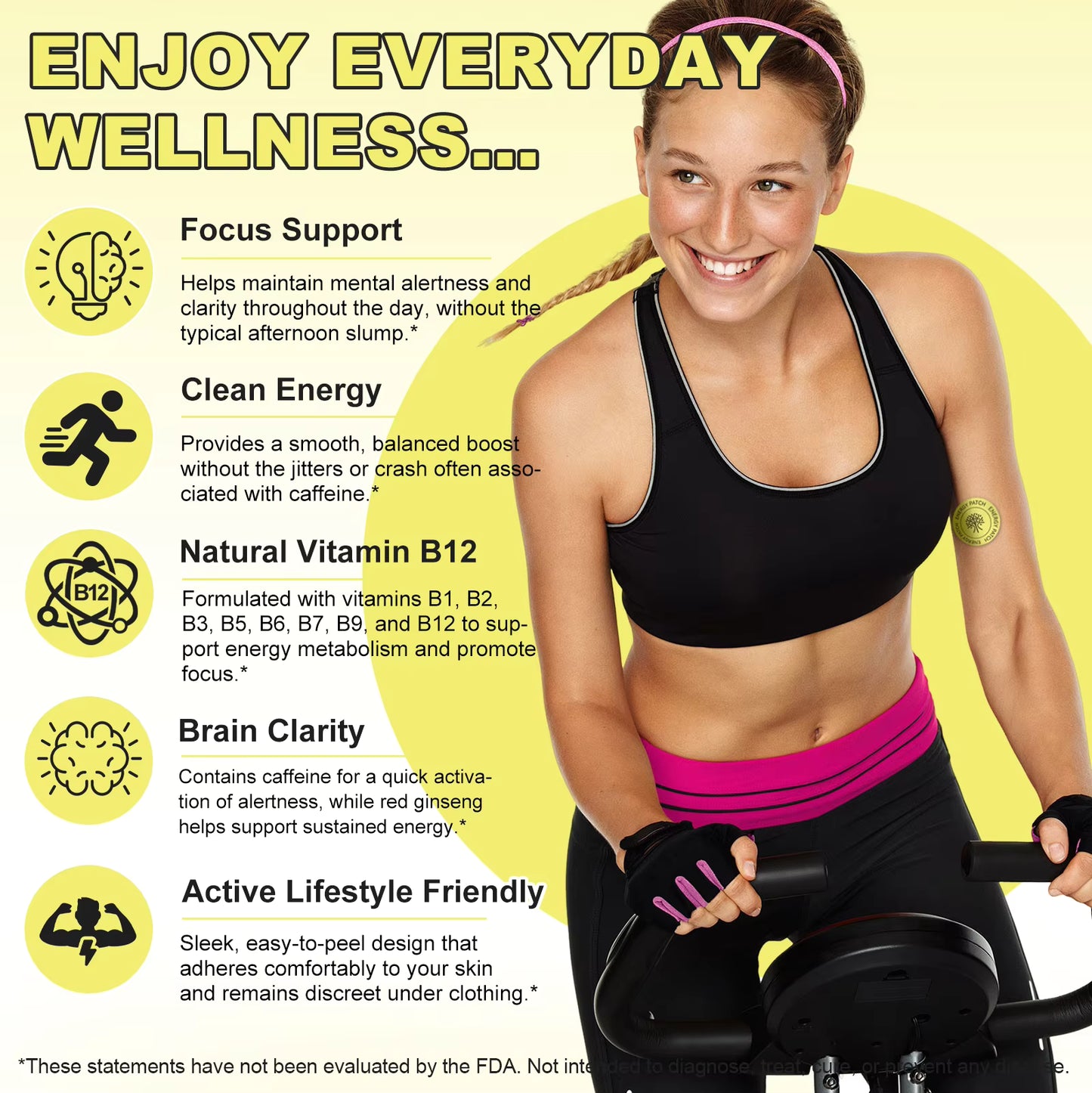 Energy & Focus Support Patches with Caffeine, B Vitamins and Herbal Extracts – 30 Pack
