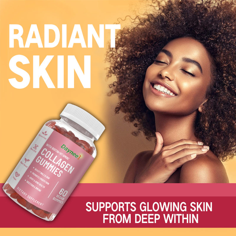 Daynee Collagen Gummies with Biotin + Vitamin C – 60 Vegan Strawberry Gummies for Skin, Hair & Nails