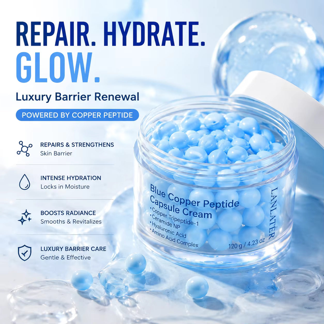 Blue Copper Peptide Capsule Cream 120g – Hydrating Barrier Renewal Moisturiser