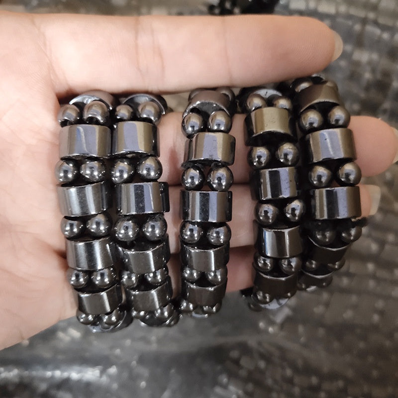 Black Magnetic Hematite Therapy Bead Bracelet – Grounding Energy Jewellery for Men & Women