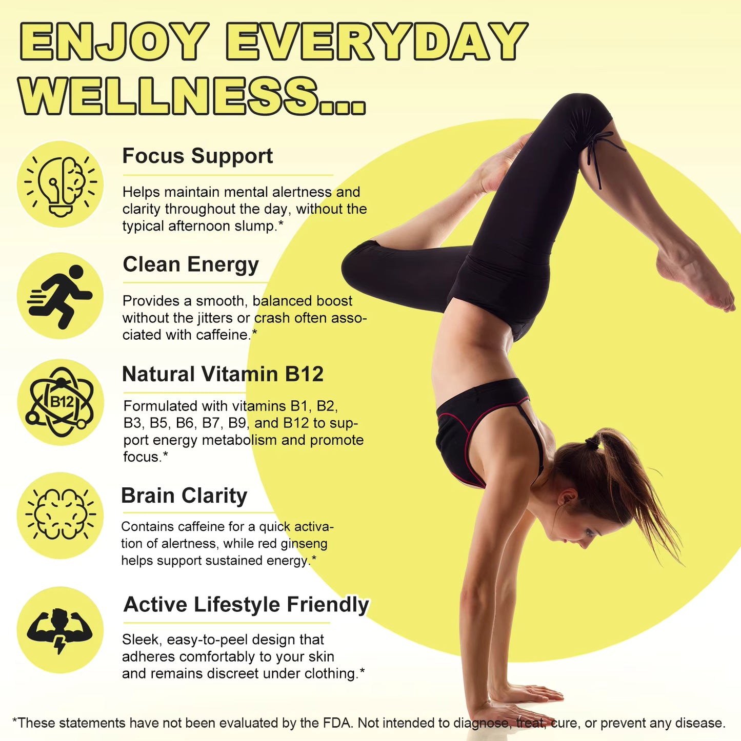 Energy & Focus Support Patches with Caffeine, B Vitamins and Herbal Extracts – 30 Pack