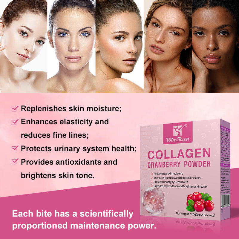 WinsTown Collagen Cranberry Powder – Fish Collagen Peptides with Vitamin C | 20 Sachets