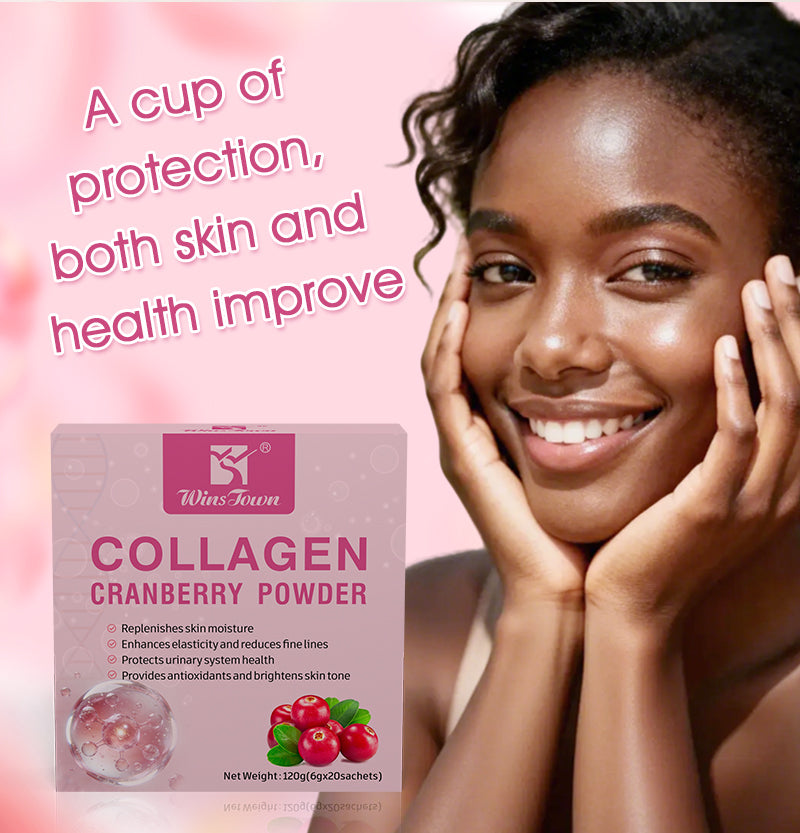 WinsTown Collagen Cranberry Powder – Fish Collagen Peptides with Vitamin C | 20 Sachets