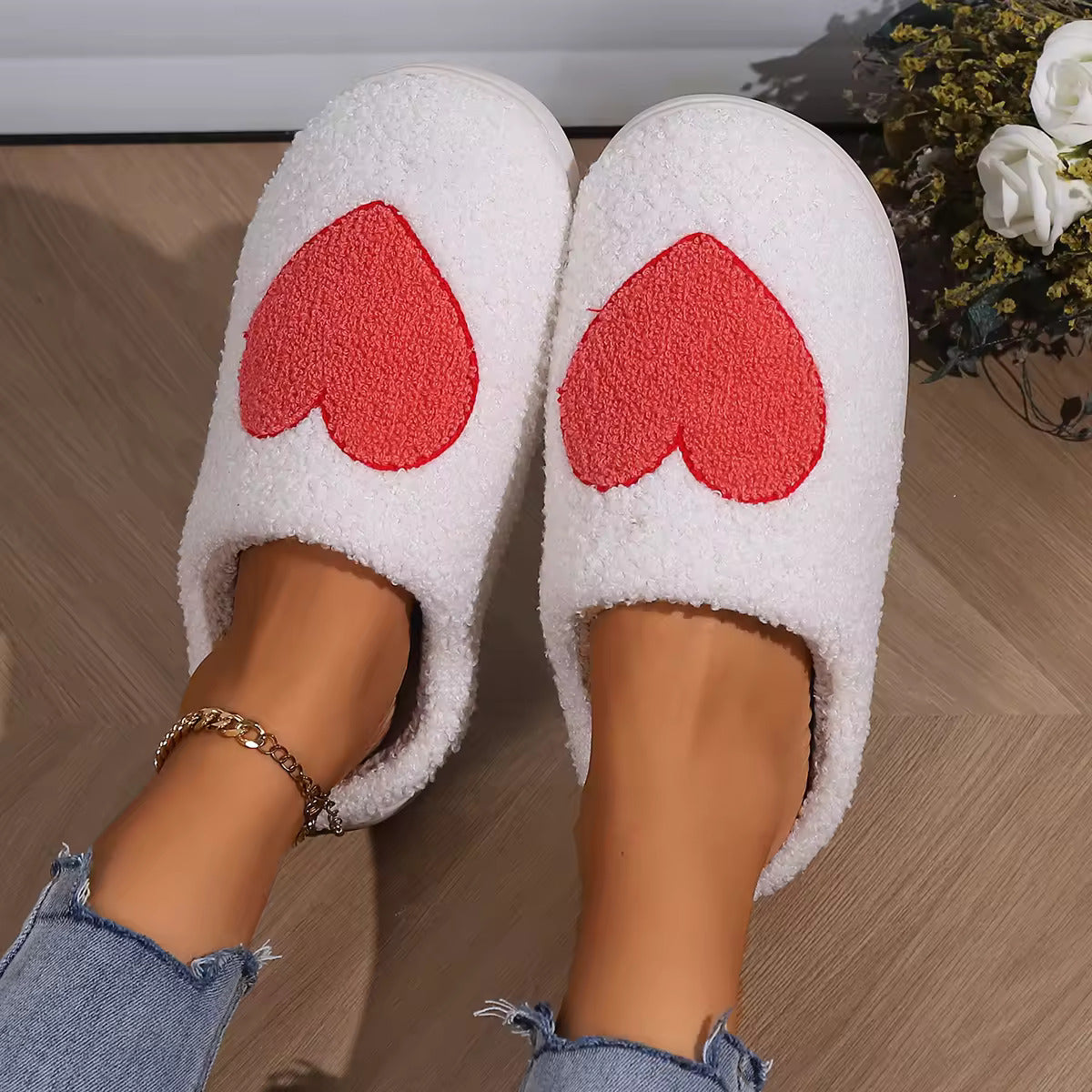 Heart Slippers With Rubber Sole