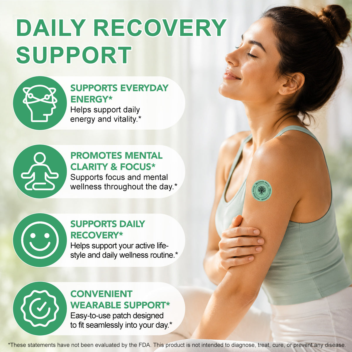 Lifestyle infographic describing daily energy, focus and recovery support