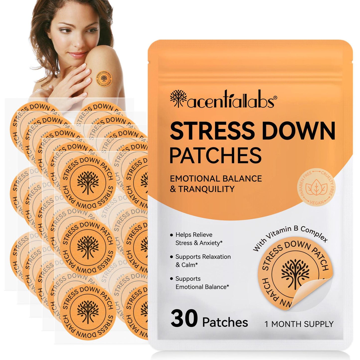 AcentialLabs Stress Down Patches – 30 Pack