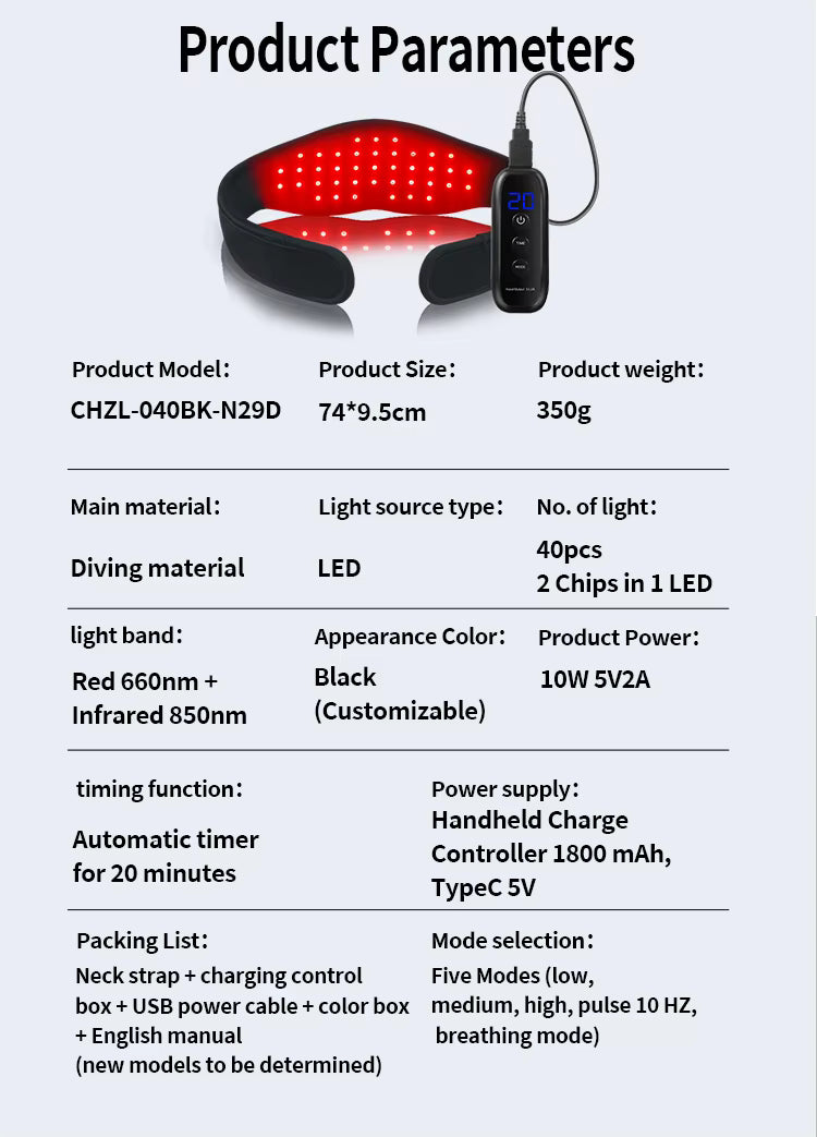 Rechargeable Red & Near-Infrared Light Therapy Wrap – Neck, Jaw & Body,  660nm red light, 850nm near-infrared light