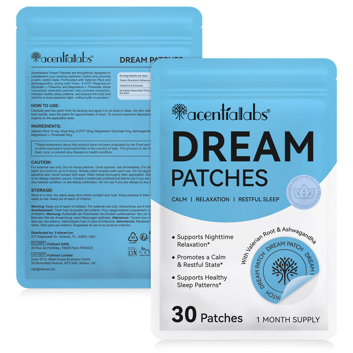 Acentiallabs Dream Patches 30 pack front and back pouch image