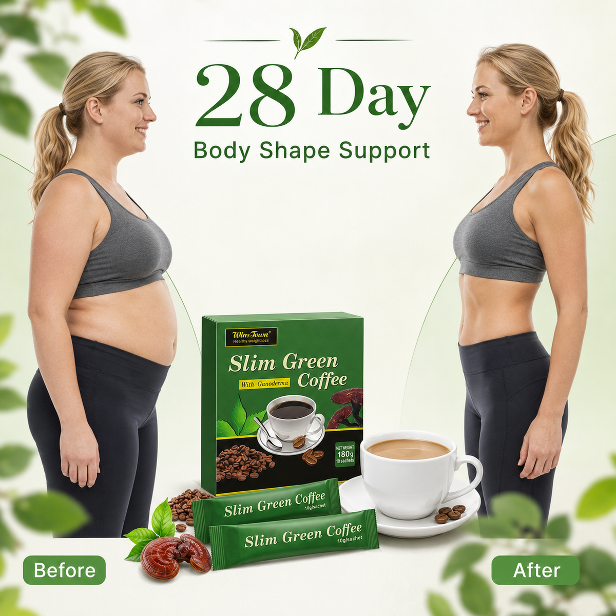 WinsTown Slim Green Coffee with Ganoderma – 18 Sachets | 180g