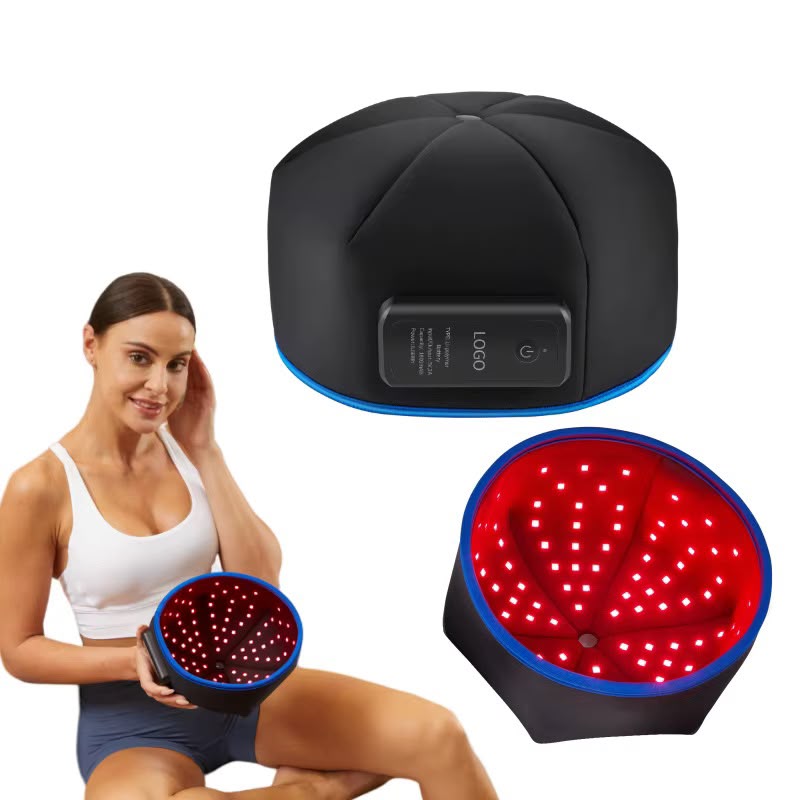 Wireless red light therapy cap exterior, interior and lifestyle views
