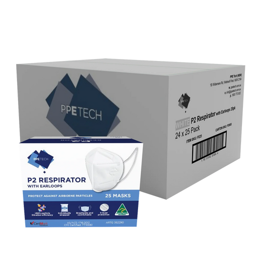 P2 Face Masks | Australian made | PPETech Level 2 | Ear Loop - White | 4 x ply (1Carton/600masks)