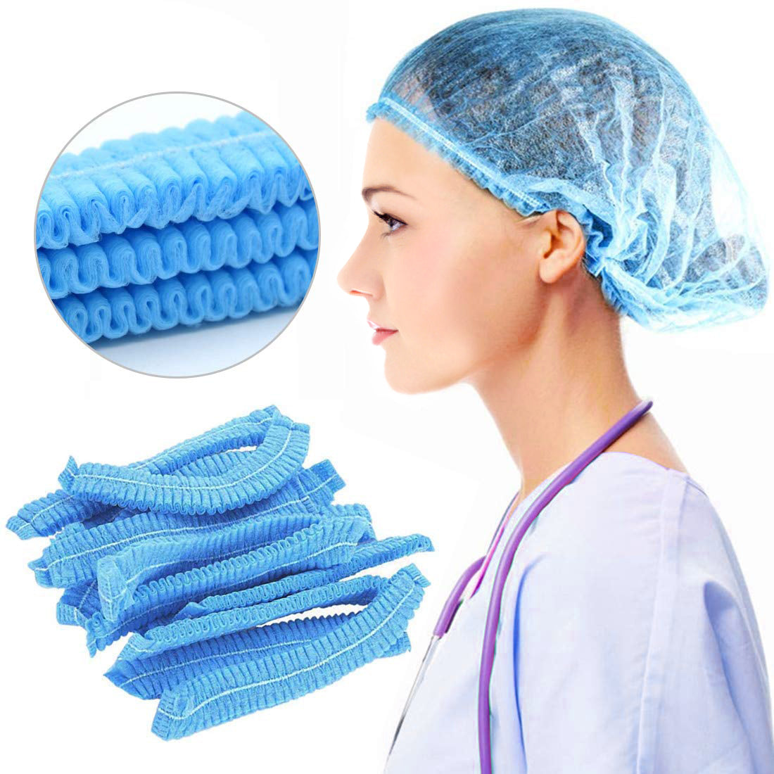 Blue Crimped Berets 21 Inch – Polypropylene Hair Covers (10 x 100)