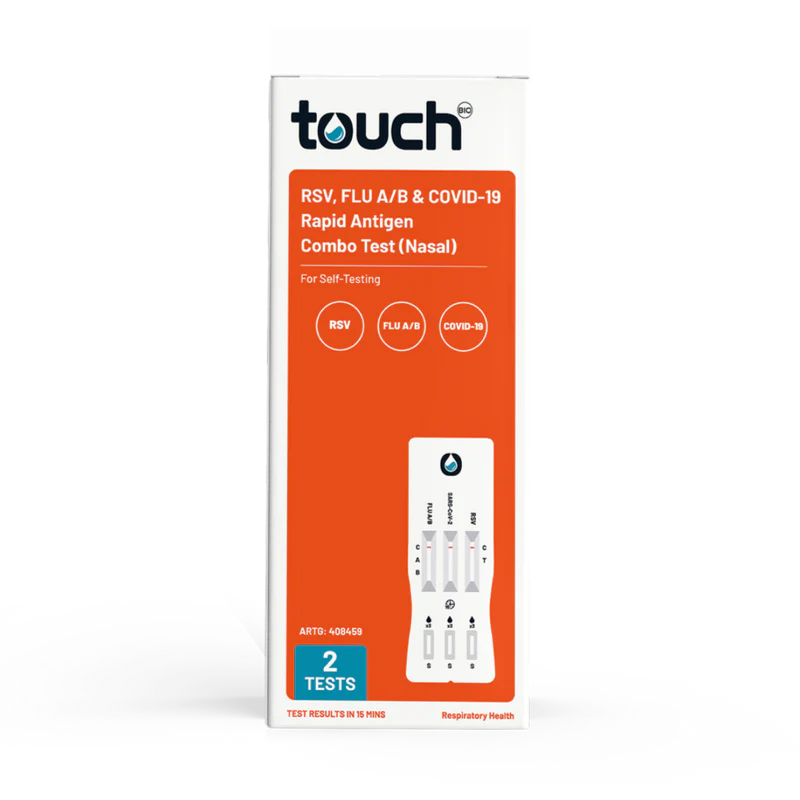 TouchBio RSV, Flu A/B & COVID-19 Rapid Antigen Test | Carton of 7 Kits (14 Tests Total)
