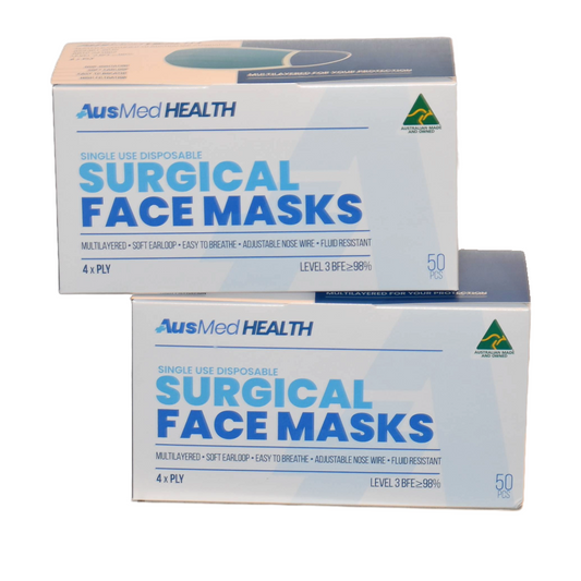 Surgical Face Masks | Australian Made | Premium 4x Ply| Level 3 (2 Boxes/100 Masks)