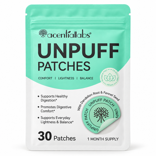 Acential Labs Unpuff Patches 30 pack, front pouch on white background