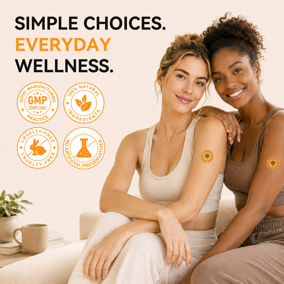 Acentialabs MB Patches lifestyle graphic with two women and an everyday wellness headline