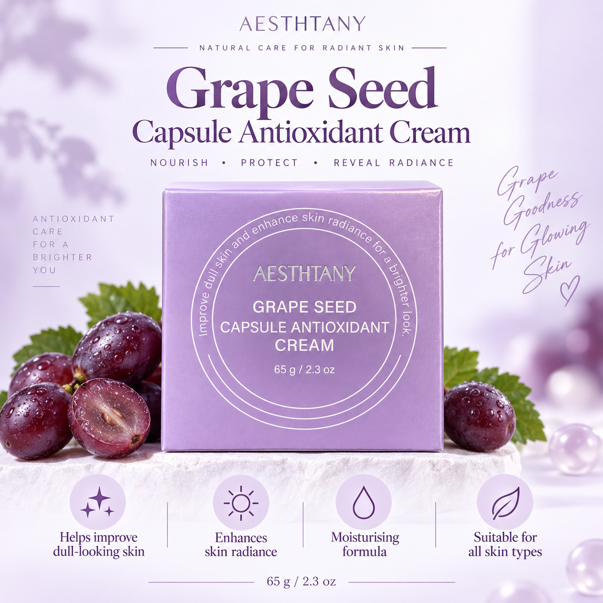 AESTHTANY Grape Seed Capsule Cream 65g grape seed skincare product image