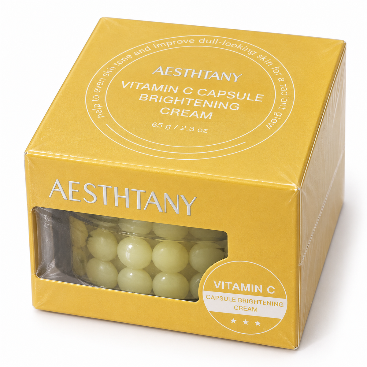 AESTHTANY Vitamin C Capsule Brightening Cream 65 g – angled packaging view
