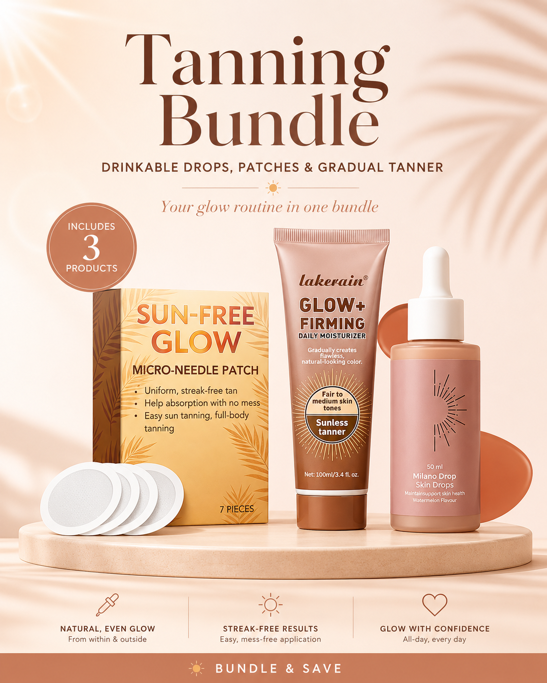 Tanning Bundle - Drinkable Drops, Patches & Gradual Tanner