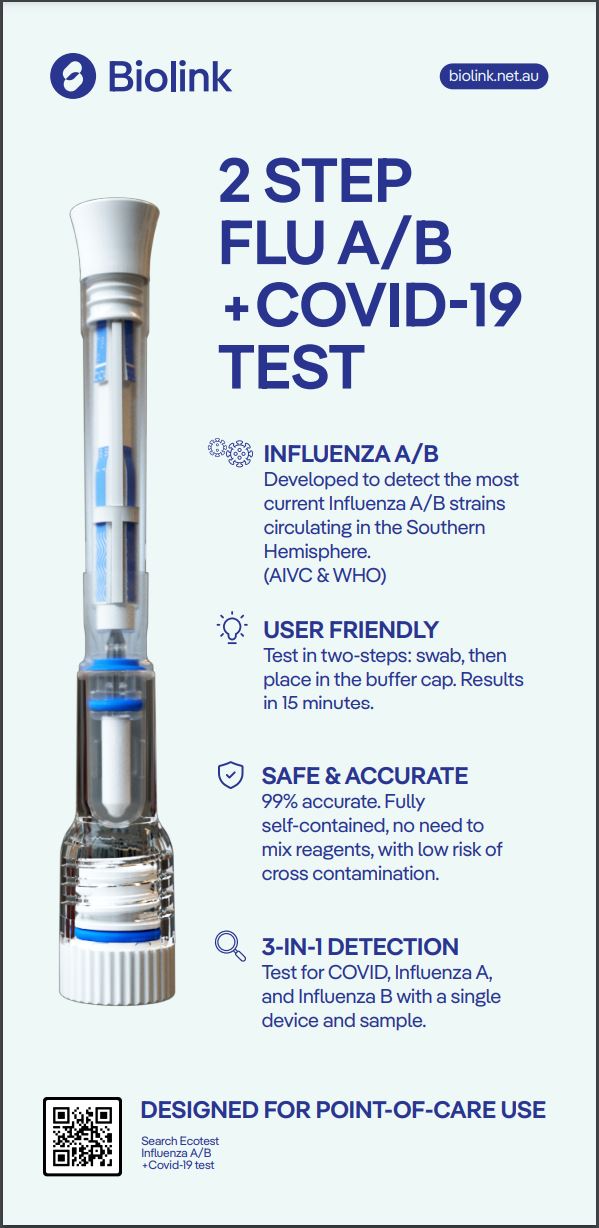 Biolink Ecotest Influenza A & B + COVID-19 Rapid Antigen Test Pen