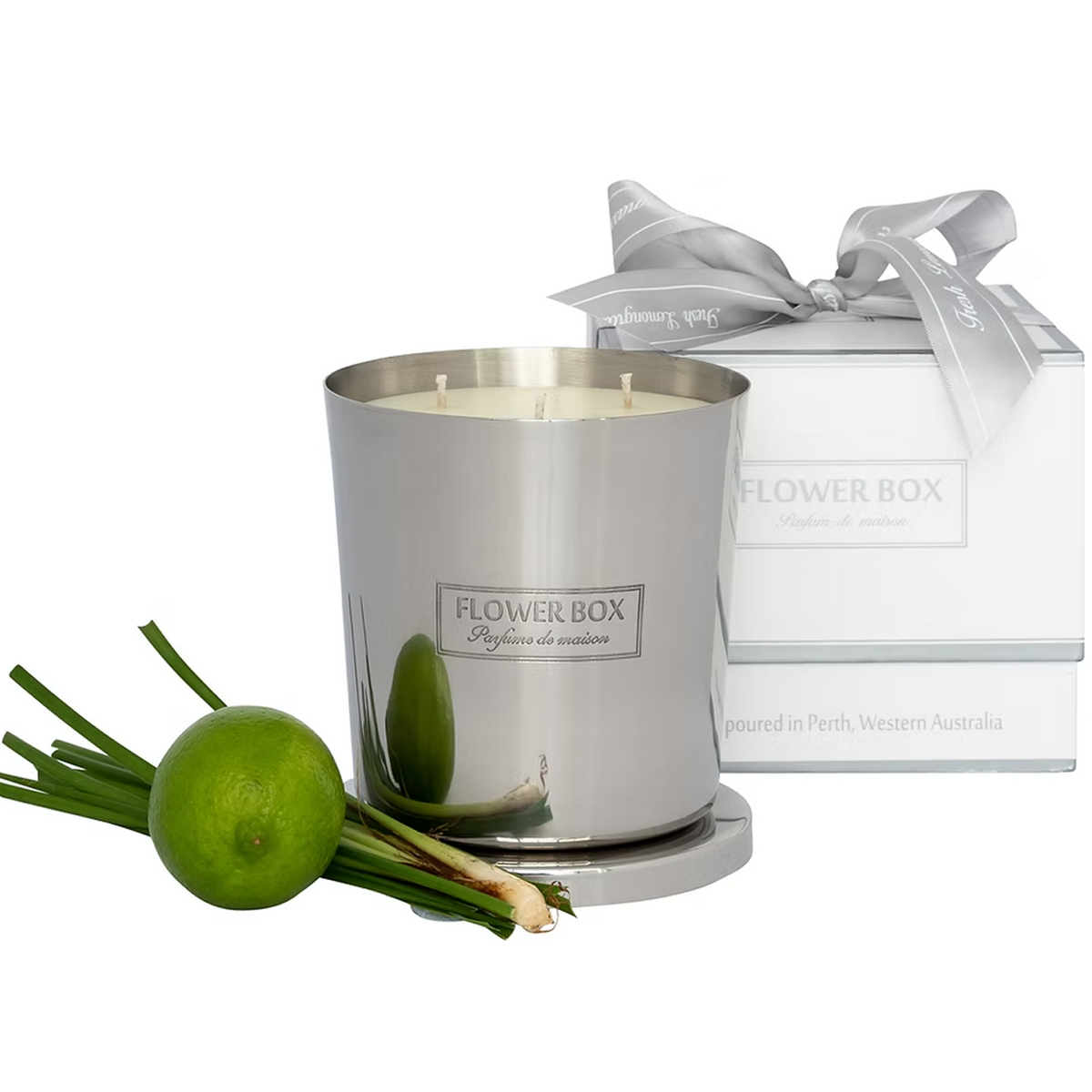 Flower Box Fresh Lemongrass Hallmark Candle with gift box, lime and lemongrass