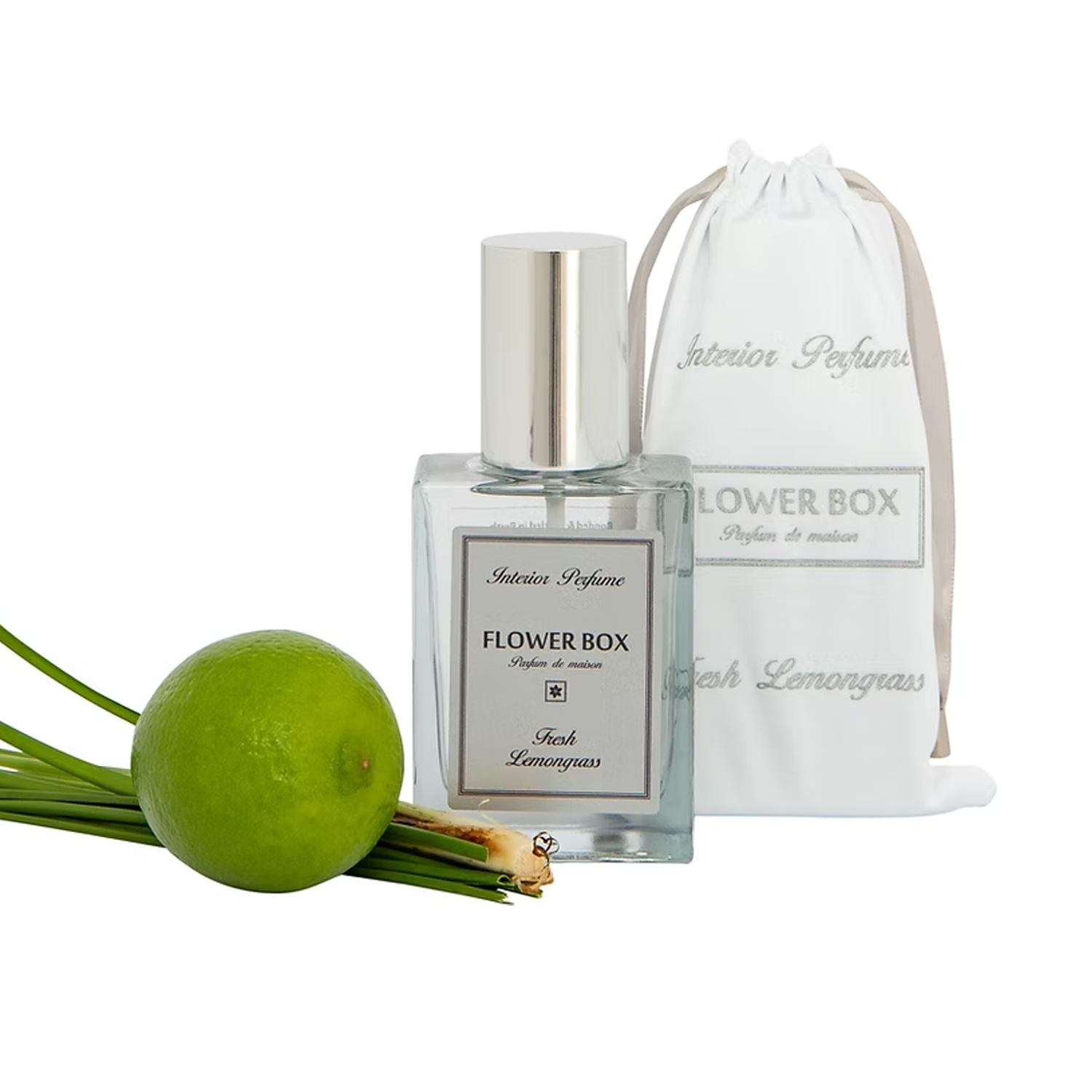 Flower Box Fresh Lemongrass Interior Perfume with pouch, lime and lemongrass