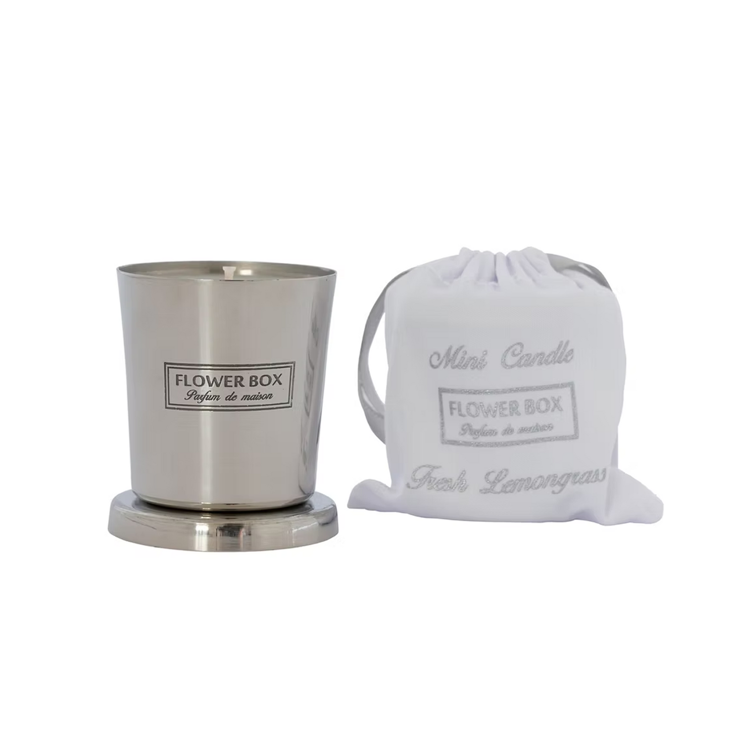 Flower Box Fresh Lemongrass Mini Candle with drawstring pouch