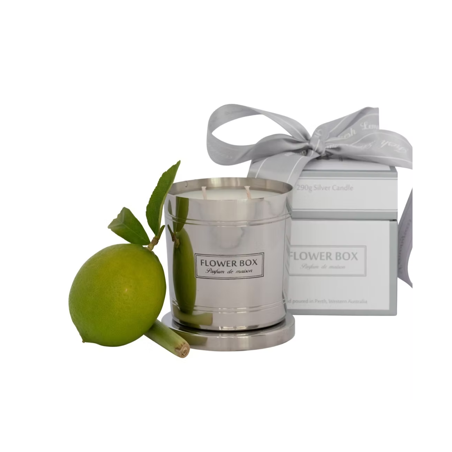 Flower Box Fresh Lemongrass Standard Candle with gift box, lime and lemongrass