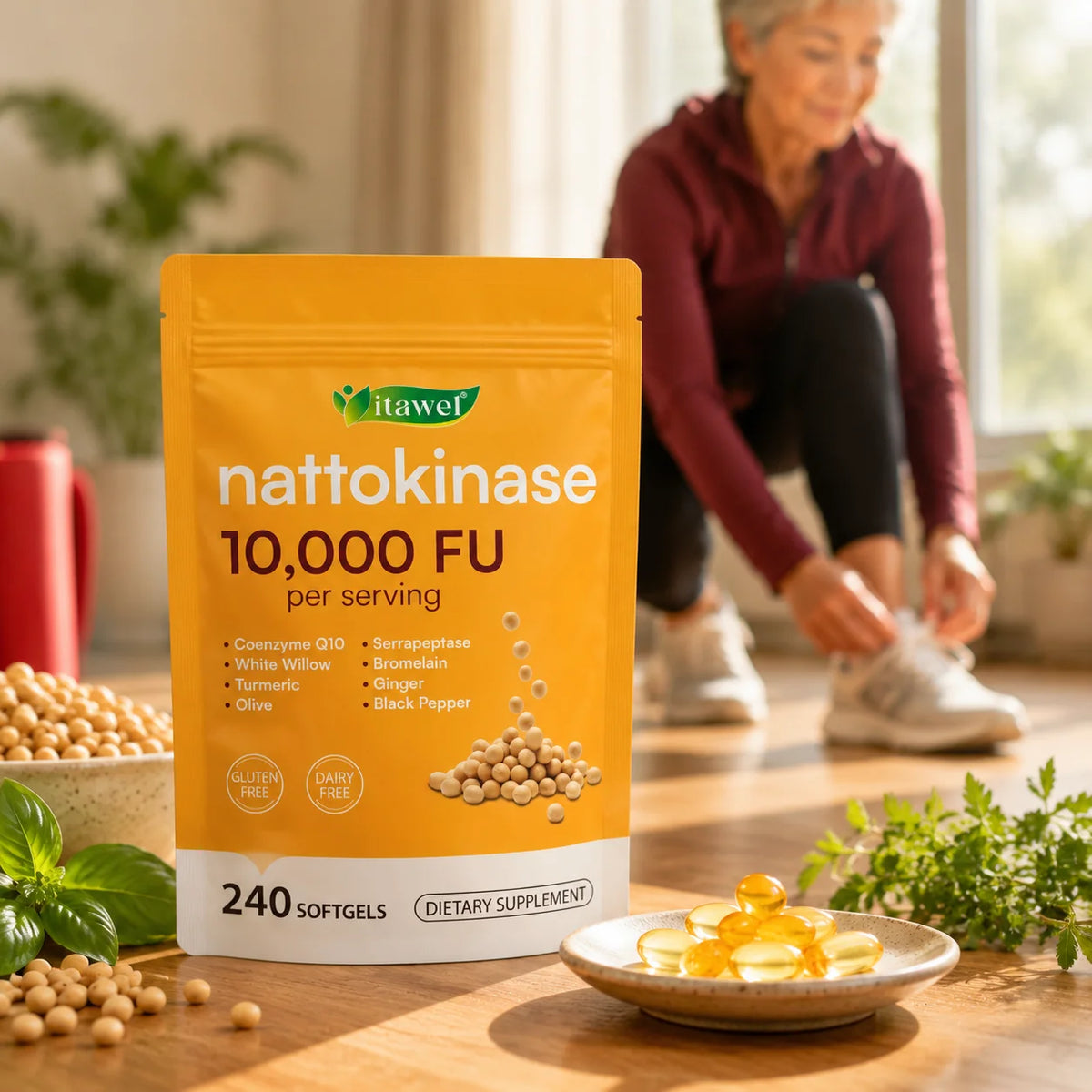 Itawel Nattokinase 10,000 FU 240 softgels lifestyle product image
