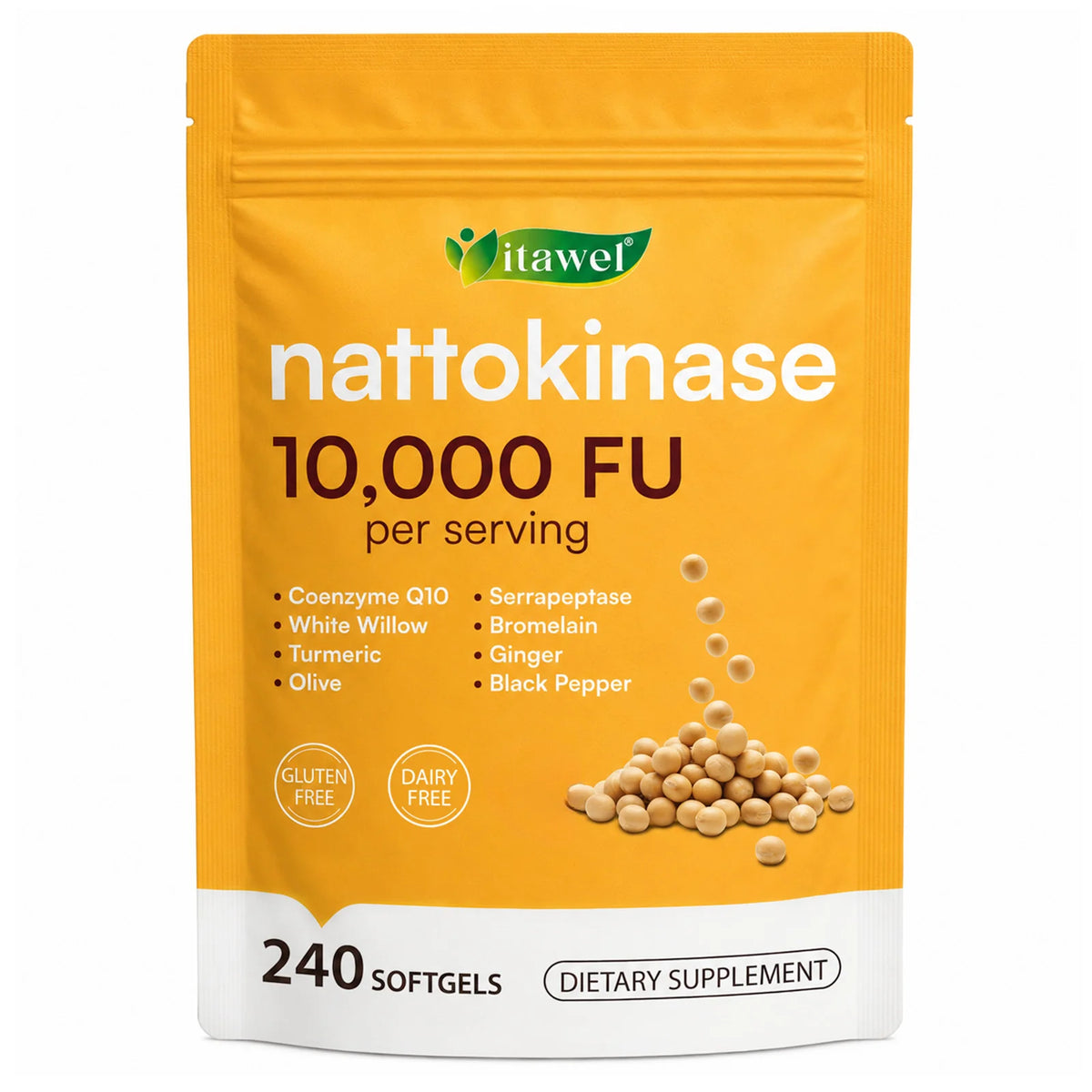 Itawel Nattokinase 10,000 FU 240 softgels front product image