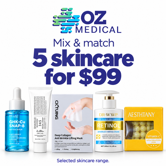 Oz Medical mix and match five selected skincare products for $99; pictured products are examples