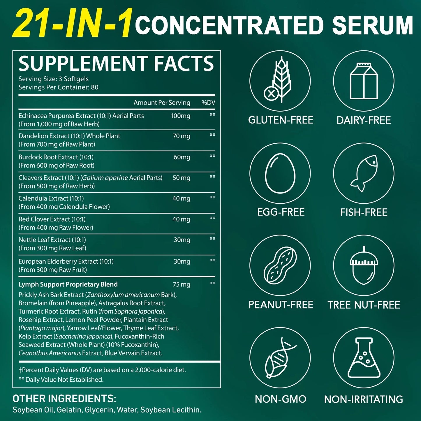 SOLOTREE Lymphatic Support Supplement 21-in-1 Botanical Complex – 240 Softgels